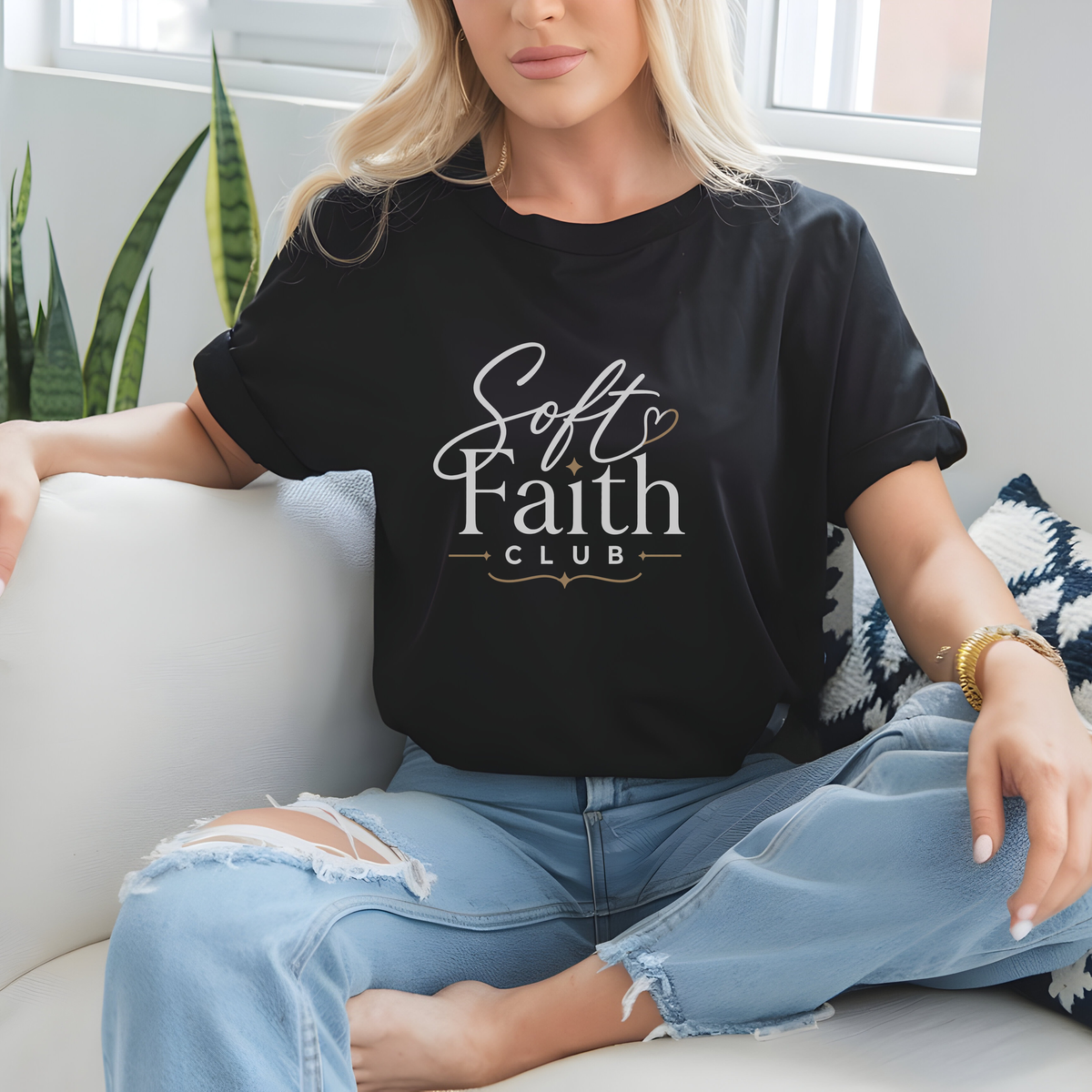 Soft Faith Club T-Shirt | Minimalist Christian Tee for Women | Feminine Faith-Based Apparel