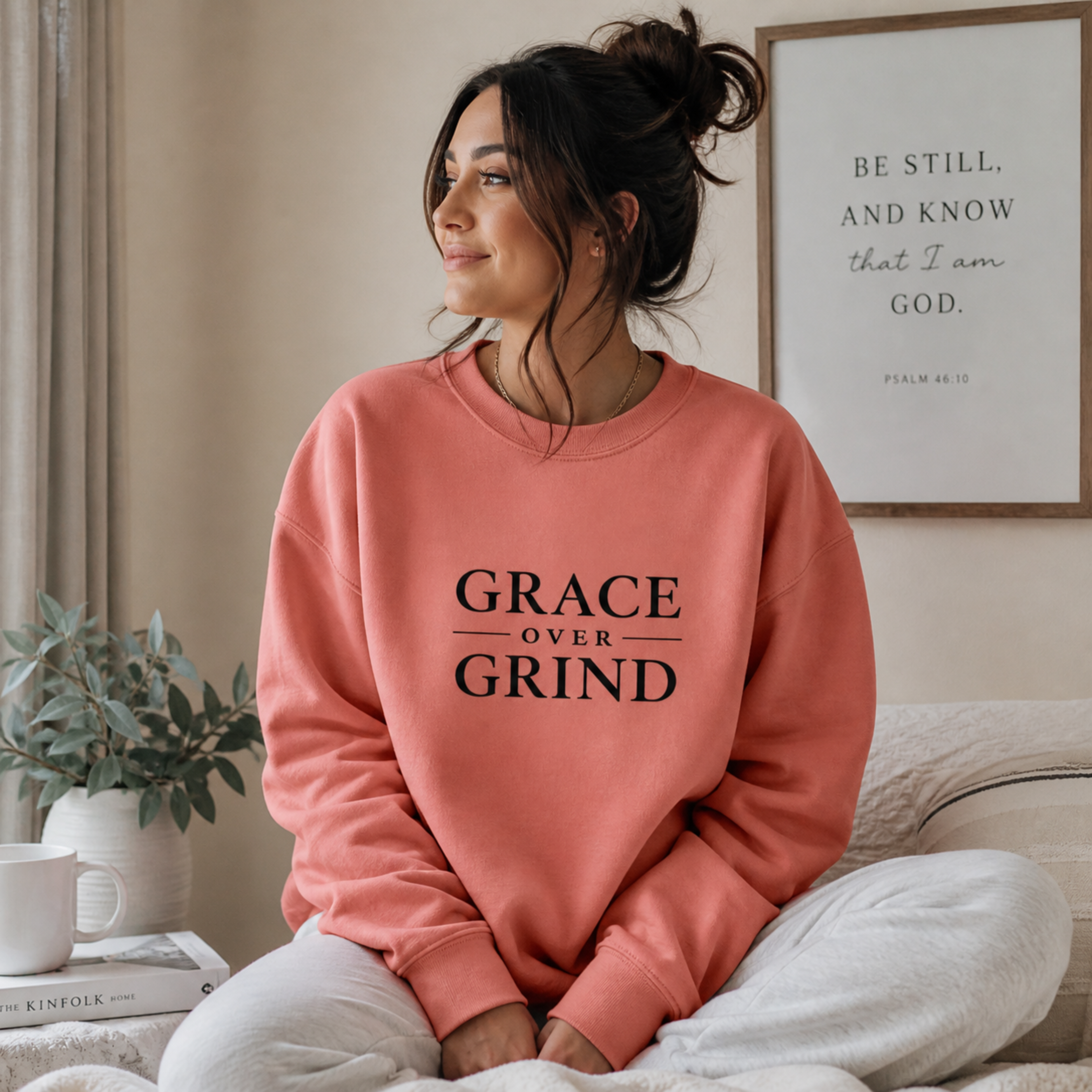 Grace Over Grind Sweatshirt | Faith-Based Minimalist Christian Crewneck | Soft Feminine Christian Apparel