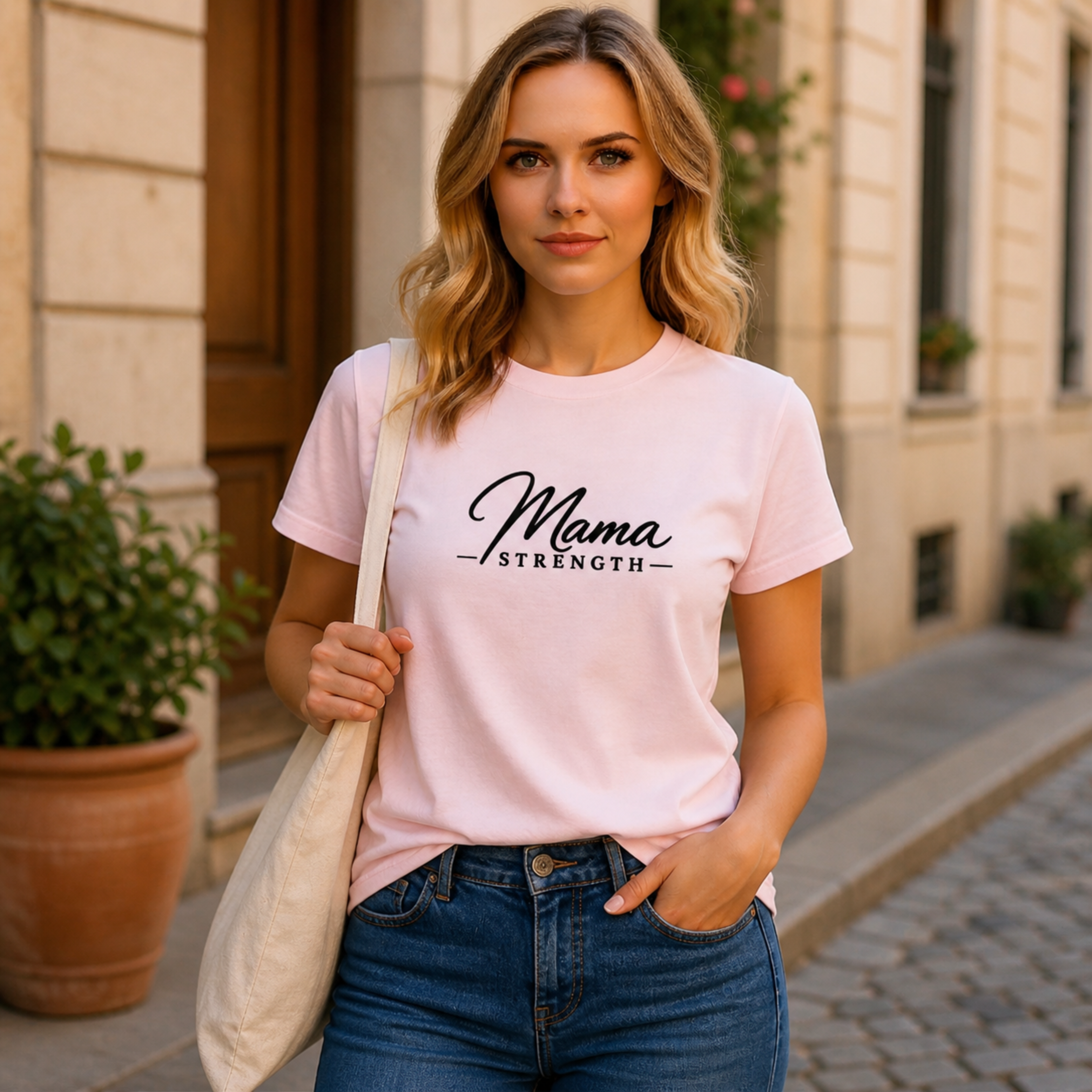 Mama Strength T-Shirt | Faith-Based Mom Tee | Christian Motherhood Shirt | Minimalist Feminine Apparel