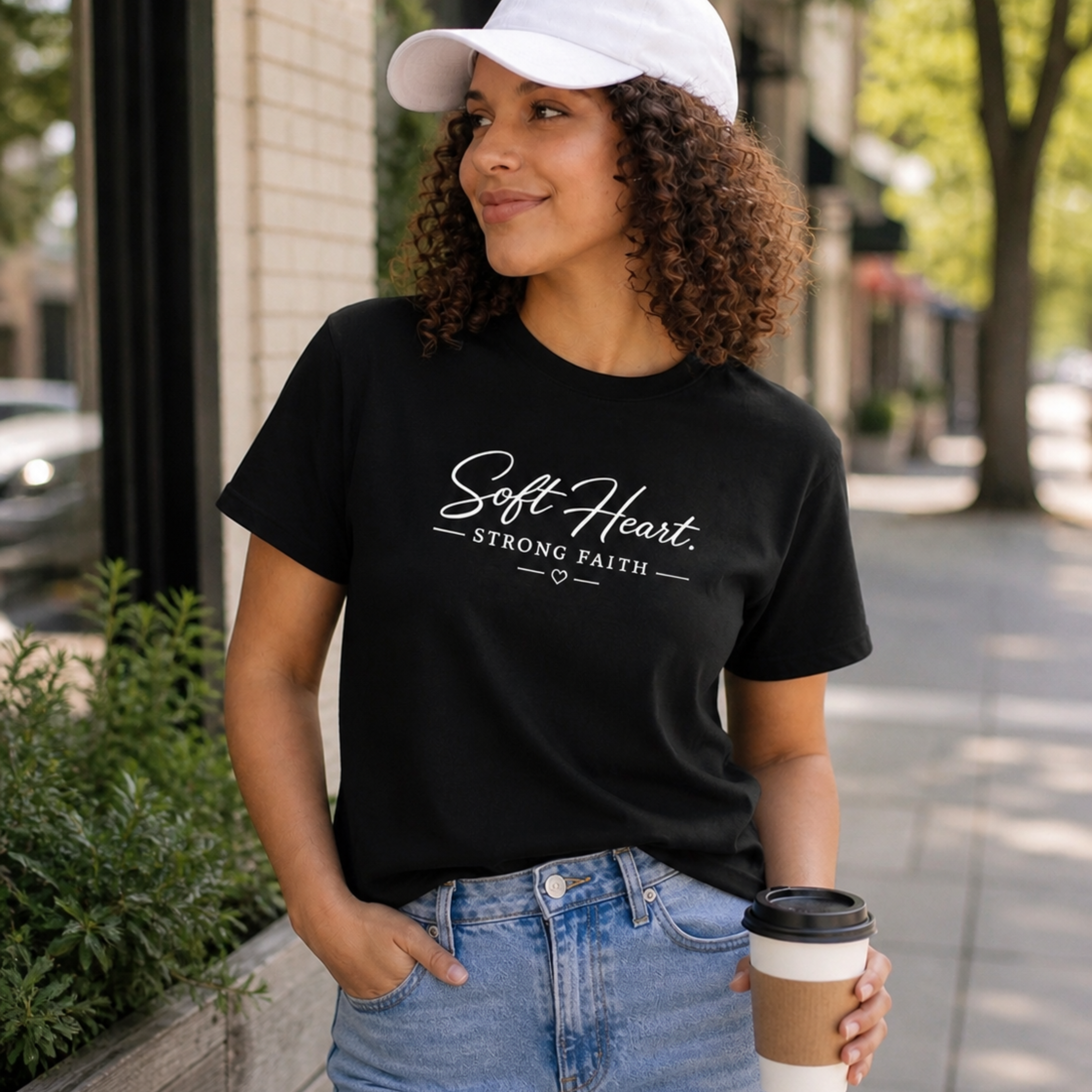 Soft Heart Strong Faith T-Shirt | Minimalist Christian Tee for Women | Faith-Based Feminine Apparel